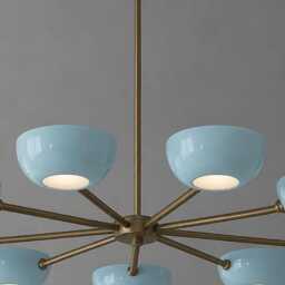 Mid Century Modern Sputnik Chandelier White Enamel & Brass 9-Light Ceiling Lamp - thumbnail 4