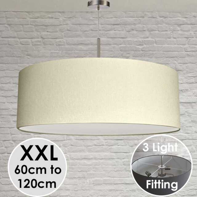 xl Cream Drum Lampshade, Oversized Brushed Cotton Ceiling Light Shade - image 1