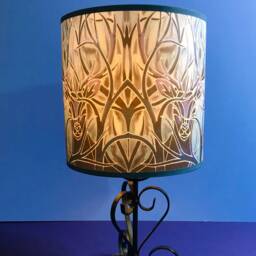 stag in Moonlight Lamp Shade - Deer Antlers & Tree Branches Silk Painting Print Art Lampshade Blue Navy Prussian Woodland Decor - thumbnail 1