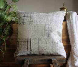50cm - 20Inch Vintage Kilim Patchwork Cushion Cover Handwoven - Modern Assembly White Cream Grey Checks