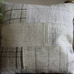 50cm - 20Inch Vintage Kilim Patchwork Cushion Cover Handwoven - Modern Assembly White Cream Grey Checks - thumbnail 2