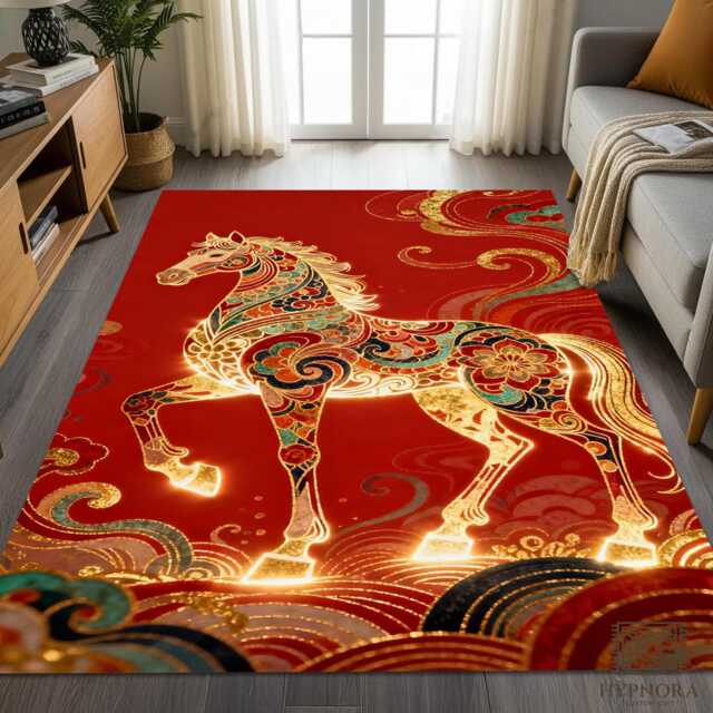 Fantasy Horse Rug, Luxury Red Gold Carpet - image 1
