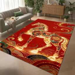 Fantasy Horse Rug, Luxury Red Gold Carpet - thumbnail 2