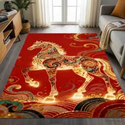 Fantasy Horse Rug, Luxury Red Gold Carpet