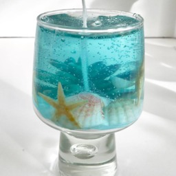 White Tea & Ginger Scented High Density Seascape Gel Candle in Unique Glass Pedestal Cup - thumbnail 2