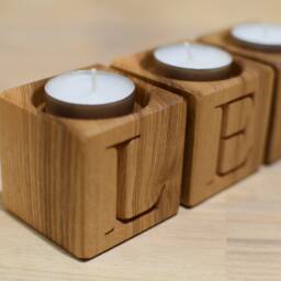 Personalized Wood Candle Holder Block Home Decor Tealight Rustic Letter Engraved Advent Christmas 5Th Wedding Anniversary Gift - thumbnail 2