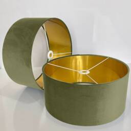 New Luxury Handmade Sage Green Velvet Lamp Shade & Pendant Light With Metallic Panels Lining Suitable For Both Ceilings Tables - thumbnail 2