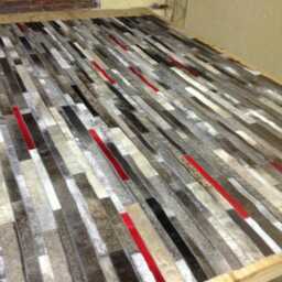 Patchwork Cowhide Rug, Free Shipping - Mix Of Greys, Red Strip & Silver Metallic Accents - thumbnail 3
