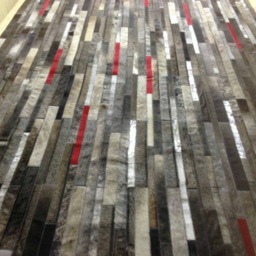 Patchwork Cowhide Rug, Free Shipping - Mix Of Greys, Red Strip & Silver Metallic Accents - thumbnail 2