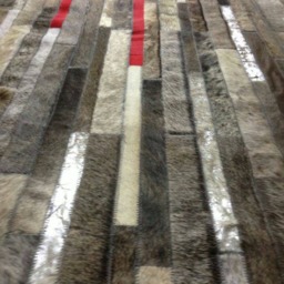 Patchwork Cowhide Rug, Free Shipping - Mix Of Greys, Red Strip & Silver Metallic Accents - thumbnail 4