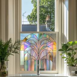 Art Deco Window Film, Privacy Decorative Patterned Coloured Stained Glass - thumbnail 2