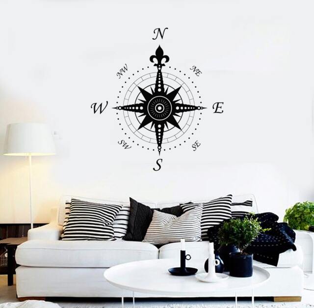 Wall Vinyl Decal Compass Nautical Ornament Marine Science Traveling Cool Abstract Modern Beach Home Decor - #1119Di - image 1