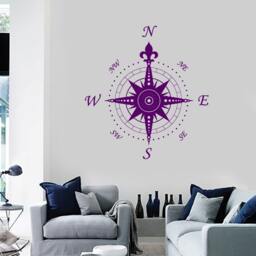 Wall Vinyl Decal Compass Nautical Ornament Marine Science Traveling Cool Abstract Modern Beach Home Decor - #1119Di - thumbnail 3