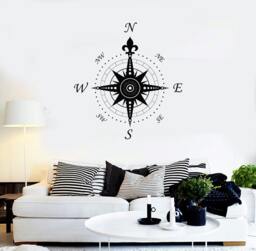 Wall Vinyl Decal Compass Nautical Ornament Marine Science Traveling Cool Abstract Modern Beach Home Decor - #1119Di - thumbnail 1