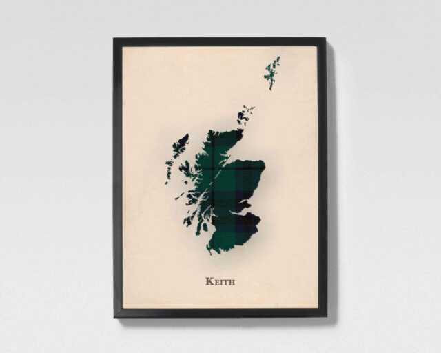 Clan Keith Scottish Tartan Map - Of Scotland Family Wall Decor, Ready To Hang - image 1