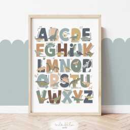 Set Of 6 Personalised Dinosaur Gallery Wall Prints in Neutrals, Boy Bedroom Playroom Decor - thumbnail 2