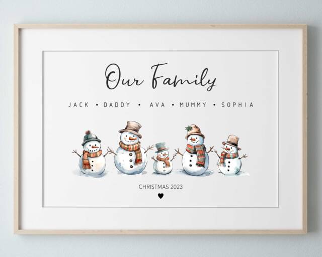Personalised Christmas Gift - Snowman Family Print, Our Gift, Xmas Printed Digital Download, Festive Decor - image 1