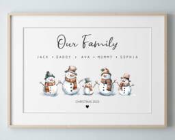 Personalised Christmas Gift - Snowman Family Print, Our Gift, Xmas Printed Digital Download, Festive Decor - thumbnail 1