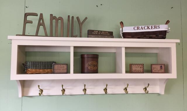 Rustic White Wall Shelf Coat Rack 42 - image 1