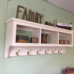 Rustic White Wall Shelf Coat Rack 42 - thumbnail 2