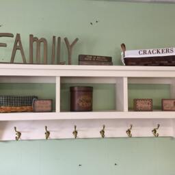 Rustic White Wall Shelf Coat Rack 42 - thumbnail 3