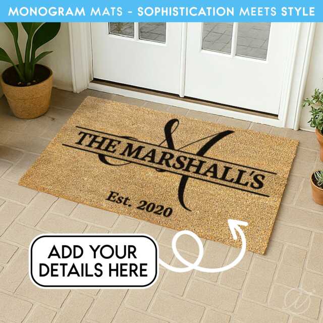 Monogrammed Door Mat - Personalized Initial & Name Welcome Monogram Doormat Wedding Or Housewarming Gift Durable Front Rug - image 1