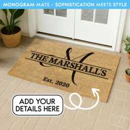 Monogrammed Door Mat - Personalized Initial & Name Welcome Monogram Doormat Wedding Or Housewarming Gift Durable Front Rug - thumbnail 1