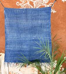 Hand Block Printed Indigo Cotton Rug, Rustic Bohemian Decor - 4x6 Ft