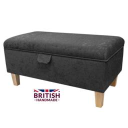 Handmade Plush Steel Grey Storage Ottoman Beech Leg Footrest