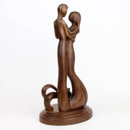 Hand Carved Wood Couple & Cat Figurine, 5Th Anniversary Gift - thumbnail 3