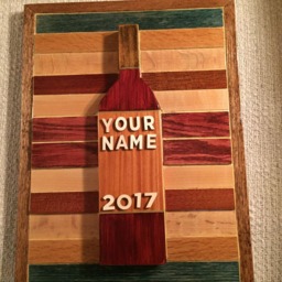 Wood Wall Art Sculpture Featuring A Hand Cut Wine Bottle Set in Oak & Hardwood Pieces Stained Variety Of Colors - thumbnail 2