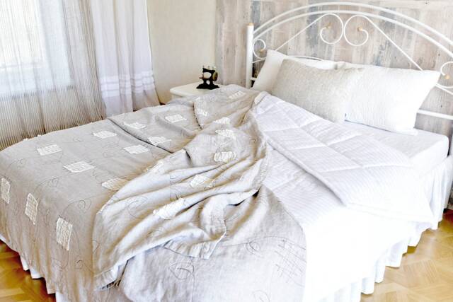 stonewashed Linen Quilt Natural Throw Blanket, Custom Colors - image 1