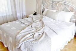 stonewashed Linen Quilt Natural Throw Blanket, Custom Colors - thumbnail 1