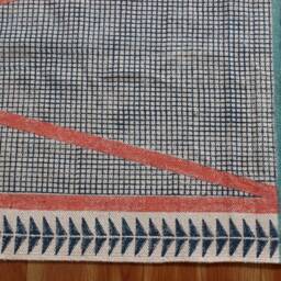 Blue Block Print Cotton Runner Rug Hand Woven Stair Kilim - thumbnail 3