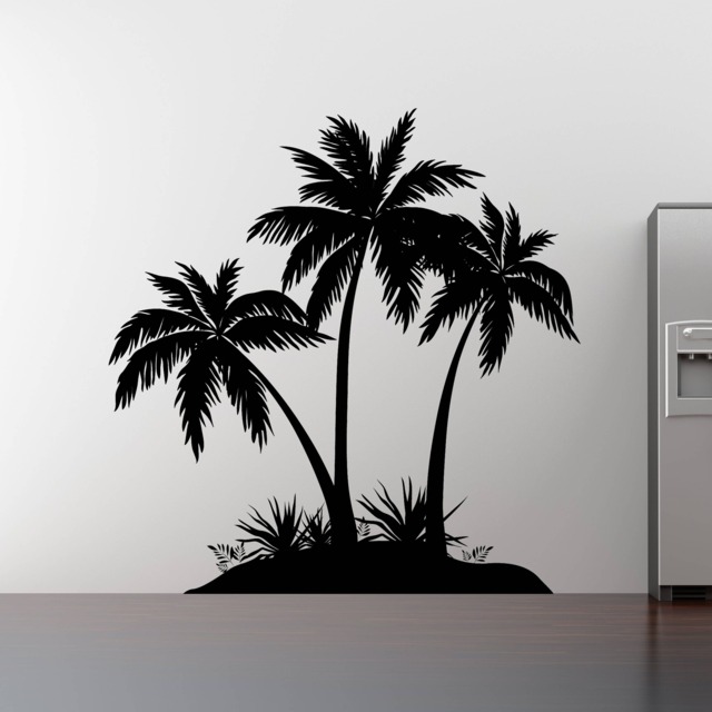 Island Palm Tree Wall Decal, 3 Palm Trees Vinyl Sticker, Island Beach D??cor, Tropical Large Tree Decal, Living Room Decal - image 1