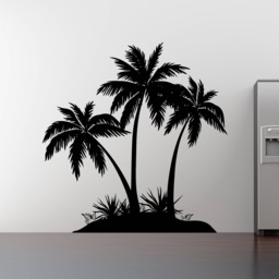 Island Palm Tree Wall Decal, 3 Palm Trees Vinyl Sticker, Island Beach D??cor, Tropical Large Tree Decal, Living Room Decal - thumbnail 1