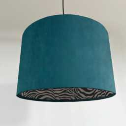 Teal Velvet Drum Lampshade, Double Sided Lampshade With Zebra Print Cotton Interior, Ceiling Light Shade