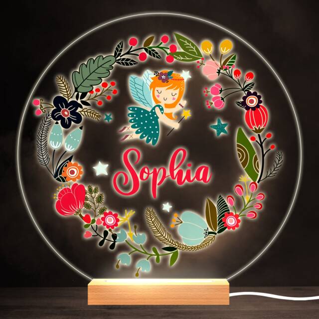 Floral Wreath Cute Fairy Colourful Round Personalised Gift Led Lamp Night Light - Bedroom - image 1