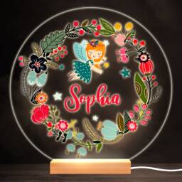Floral Wreath Cute Fairy Colourful Round Personalised Gift Led Lamp Night Light - Bedroom - thumbnail 1