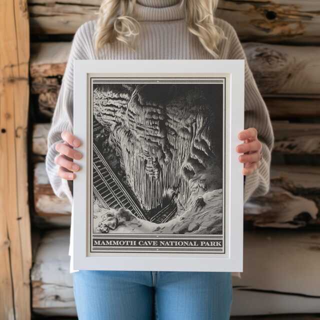 Mammoth Cave National Park Lithograph Style Print - Vintage Kentucky Archival Matte Fine Art Print. Frozen Niagara. Caving Travel Gift - image 1