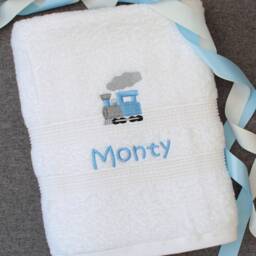 steam Train Towel Personalised Kids Cotton Bath Towels Birthday Gift Cute Embroidered Childrens Thomas Tank Engine Locomotive Railway - thumbnail 2