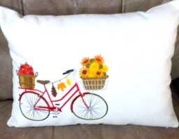 Embroidered Fall Bicycle Pillow Cover Sunflowers & Apples - thumbnail 1