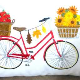 Embroidered Fall Bicycle Pillow Cover Sunflowers & Apples - thumbnail 2