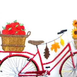 Embroidered Fall Bicycle Pillow Cover Sunflowers & Apples - thumbnail 3