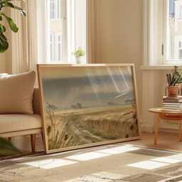 Farmhouse Field Poster, Neutral Landscape Print, Country Wall Art, Paper - thumbnail 4