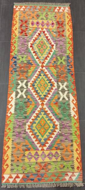 Colourful Runner Rug, Handmade Artisan Afghan Turkish Scandinavian Navajo Bohemian Wool Kilim Rug 190x69 cm - image 1