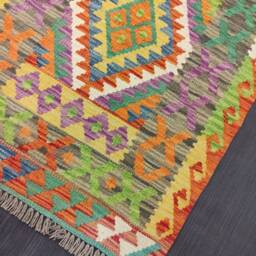 Colourful Runner Rug, Handmade Artisan Afghan Turkish Scandinavian Navajo Bohemian Wool Kilim Rug 190x69 cm - thumbnail 4