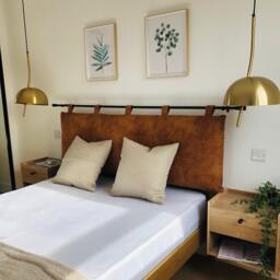 Myhome Wall Headboard in Very Soft, Faux Tan Leather Fabric 145cm By 45cm With Poppers - thumbnail 2