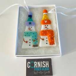 Cute Snowman Fused Glass Christmas Tree Decoration, Snowman Cornish Fused Glass, Cornwall - thumbnail 2