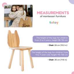 Personalized Chair Back Natural Wood, Beech Wood Kids White Chair, Toddler Name Kitty Shape, Custom Montessori Christmas Gift - thumbnail 3